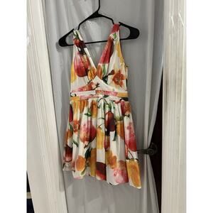 OU. Multicolor Fruit Floral Print Fit And Flare V Neck Tank Dress Sz S